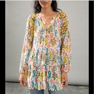 Anthropologie Maureen Babydoll Ikat Floral Tunic Blouse